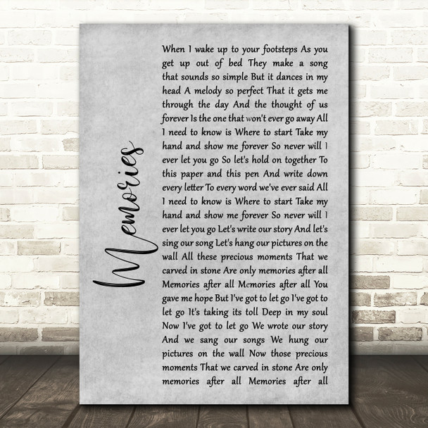 Shawn Mendes Memories Rustic Script Grey Song Lyric Quote Print