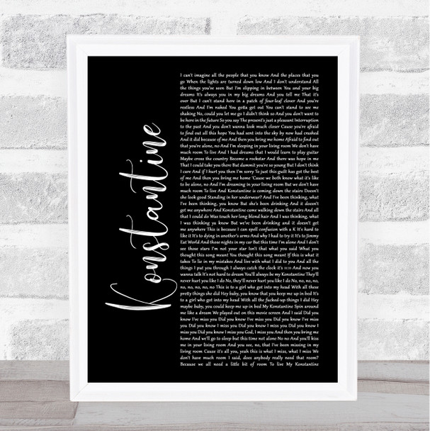 Something Corporate Konstantine Black Script Song Lyric Print