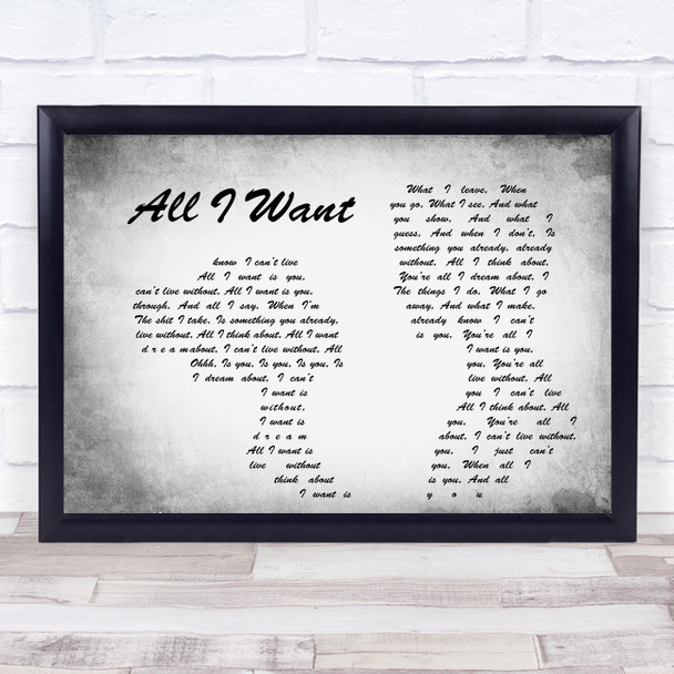 Staind All I Want Man Lady Couple Grey Song Lyric Quote Print