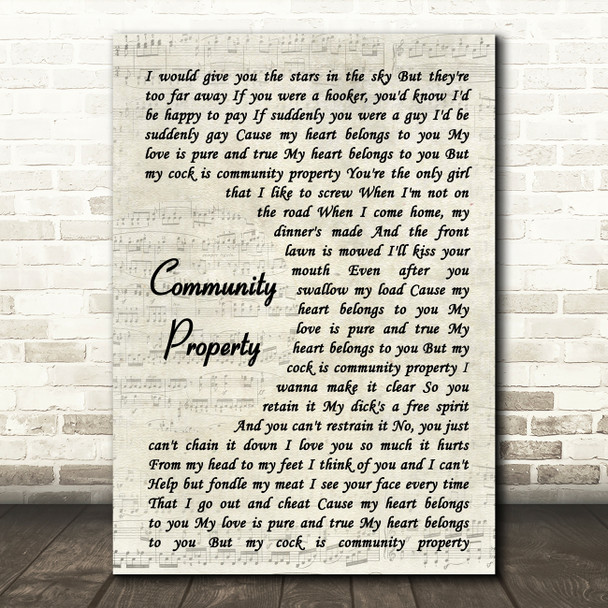 Steel Panther Community Property Vintage Script Song Lyric Print