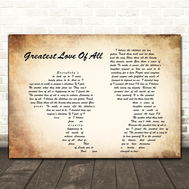 Whitney Houston Greatest Love Of All Man Lady Couple Song Lyric Quote Print