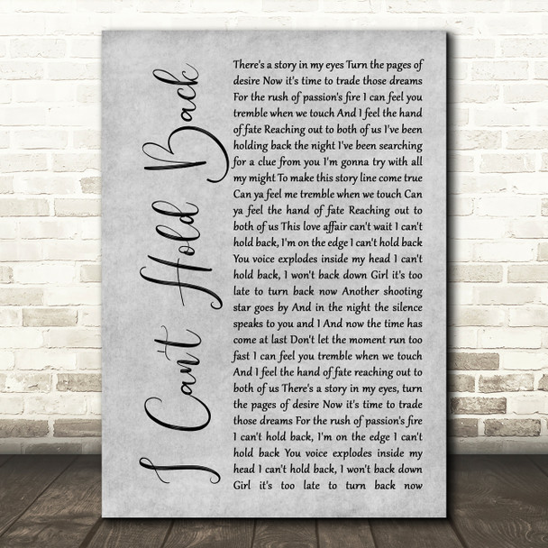 Survivor I Can't Hold Back Rustic Script Grey Song Lyric Print