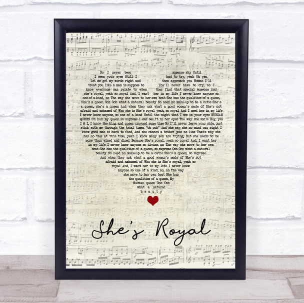 Tarrus Riley She's Royal Script Heart Song Lyric Print