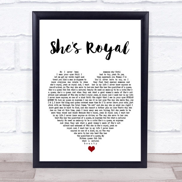 Tarrus Riley She's Royal White Heart Song Lyric Print