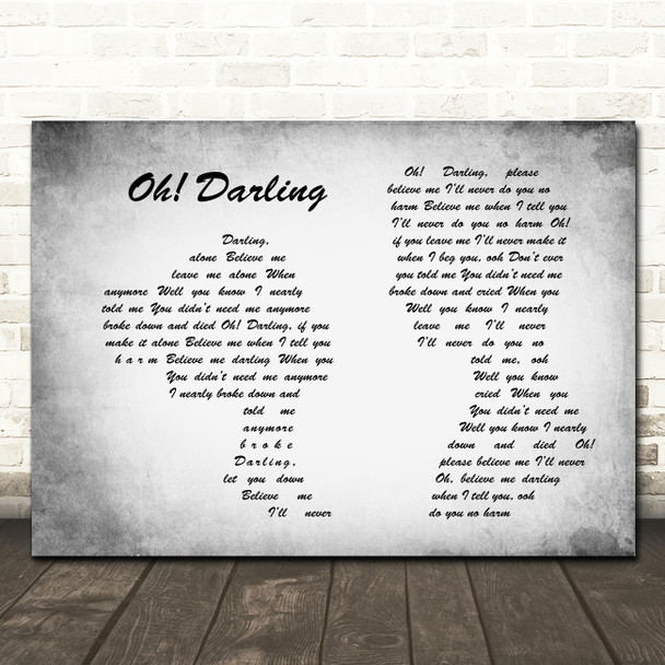 The Beatles Oh! Darling Man Lady Couple Grey Song Lyric Quote Print