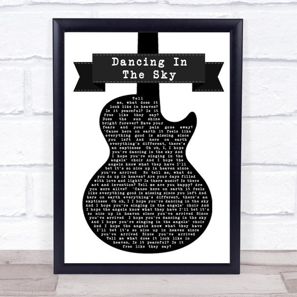 Dani And Lizzy Dancing In The Sky Black & White Guitar Song Lyric Quote Print