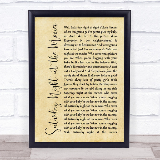 The Drifters Saturday Night at the Movies Rustic Script Song Lyric Print