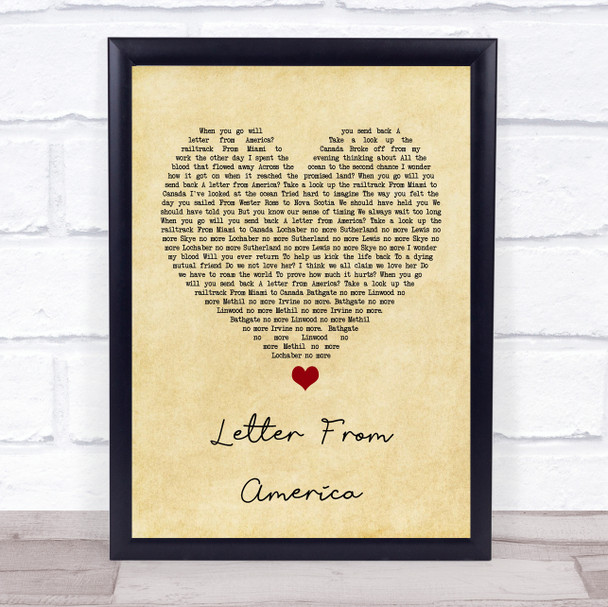 The Proclaimers Letter From America Vintage Heart Song Lyric Print