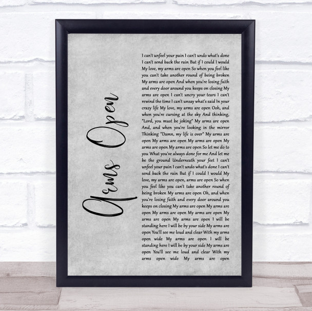 The Script Arms Open Rustic Script Grey Song Lyric Quote Print
