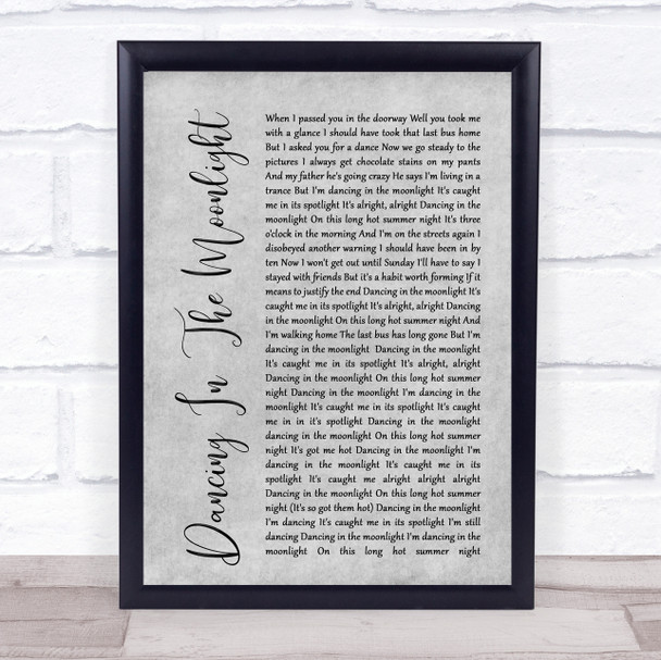 Thin Lizzy Dancing In The Moonlight Grey Rustic Script Song Lyric Print