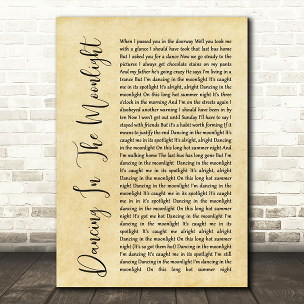 Thin Lizzy Dancing In The Moonlight Rustic Script Song Lyric Print