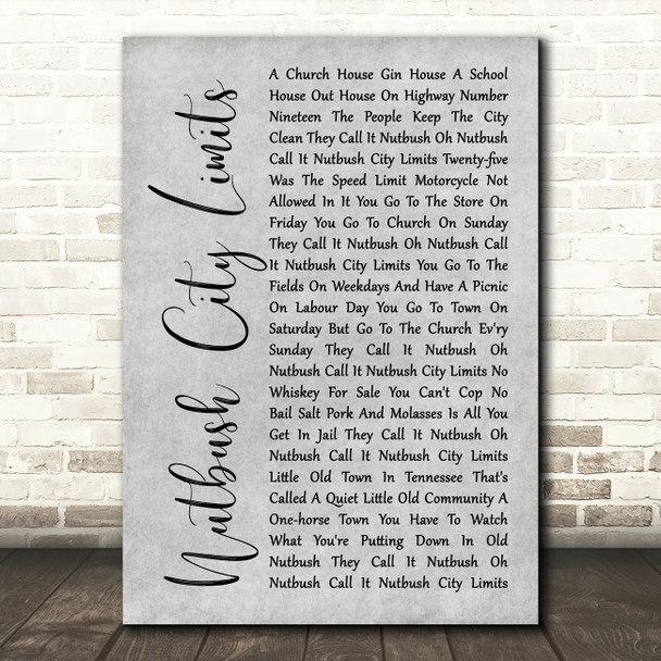 Tina Turner Nutbush City Limits Rustic Script Grey Song Lyric Print