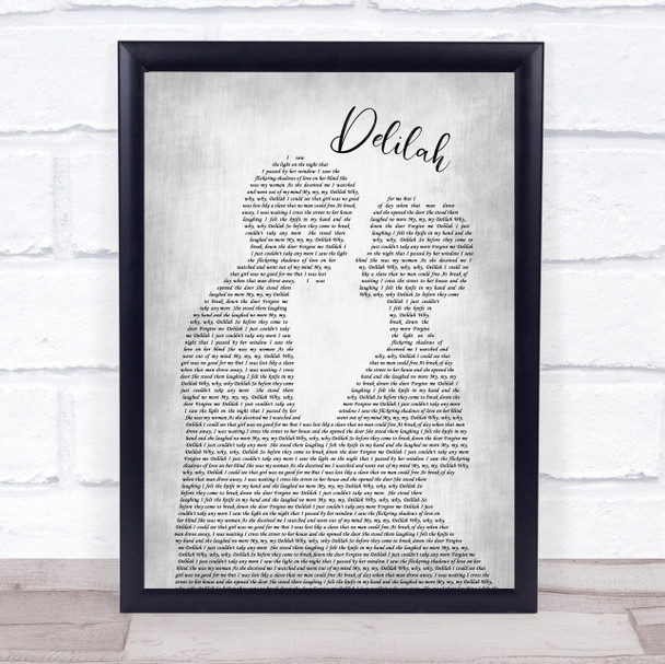 Tom Jones Delilah Man Lady Bride Groom Wedding Grey Song Lyric Quote Print