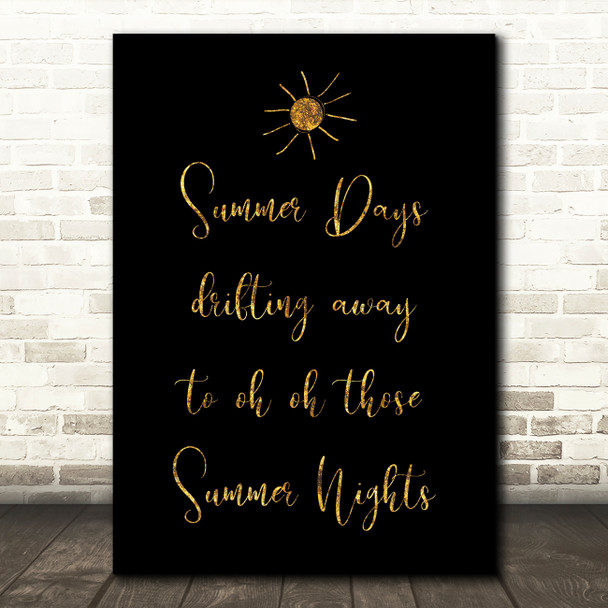 Black & Gold Grease Summer Nights Song Lyric Quote Print