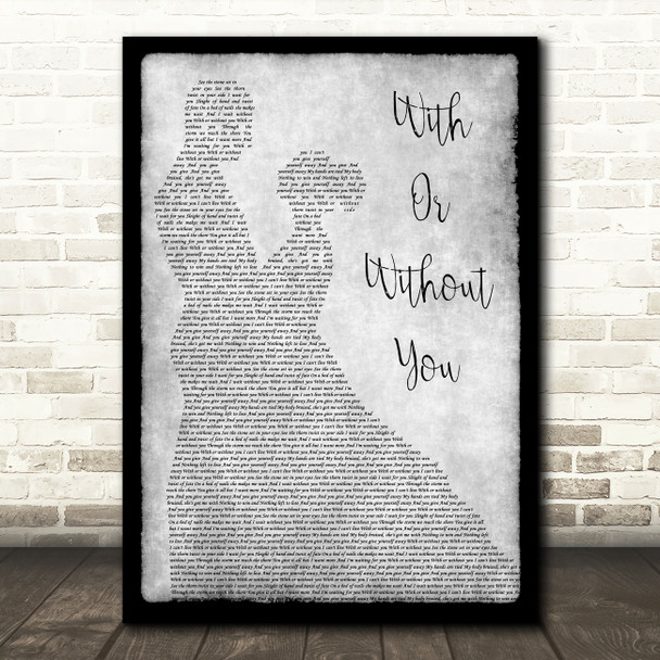 U2 With Or Without You Man Lady Dancing Grey Song Lyric Quote Print