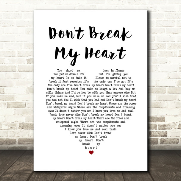 UB40 Don't Break My Heart White Heart Song Lyric Print