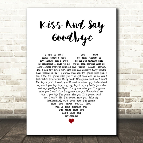 UB40 Kiss And Say Goodbye White Heart Song Lyric Print