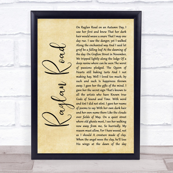 Van Morrison Raglan Road Rustic Script Song Lyric Print