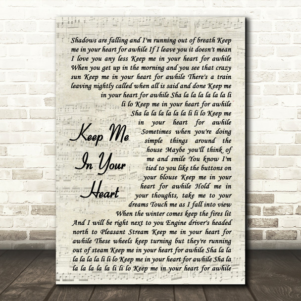 Warren Zevon Keep Me In Your Heart Vintage Script Song Lyric Print