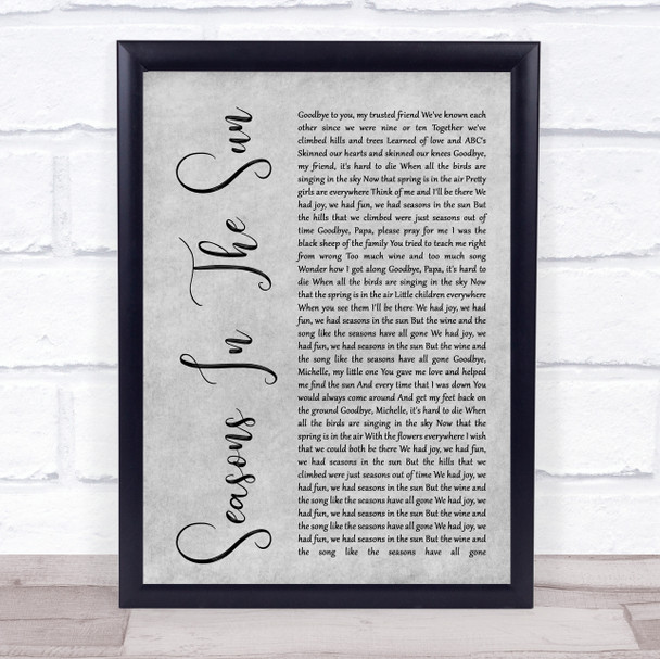 Westlife Seasons In The Sun Rustic Script Grey Song Lyric Quote Print