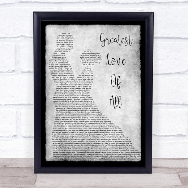 Whitney Houston Greatest Love Of All Man Lady Dancing Grey Song Lyric Print