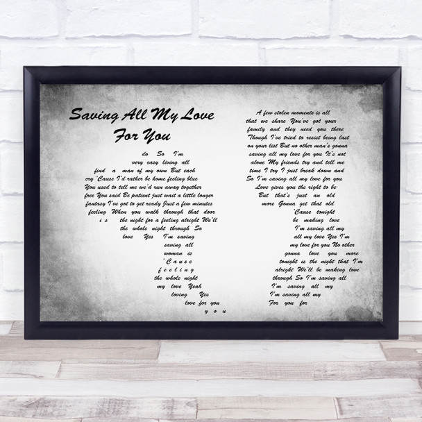 Whitney Houston Saving All My Love For You Man Lady Couple Grey Song Lyric Print