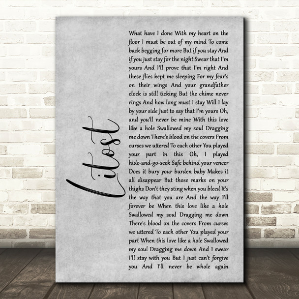 X Ambassadors Litost Rustic Script Grey Song Lyric Print