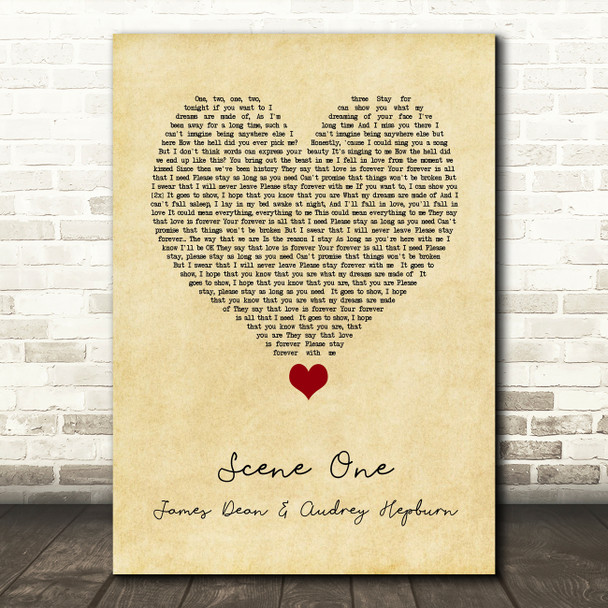 Sleeping With Sirens Scene One James Dean & Audrey Hepburn Vintage Heart Song Lyric Quote Music Print