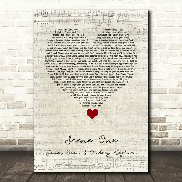 Sleeping With Sirens Scene One James Dean & Audrey Hepburn Script Heart Song Lyric Quote Music Print