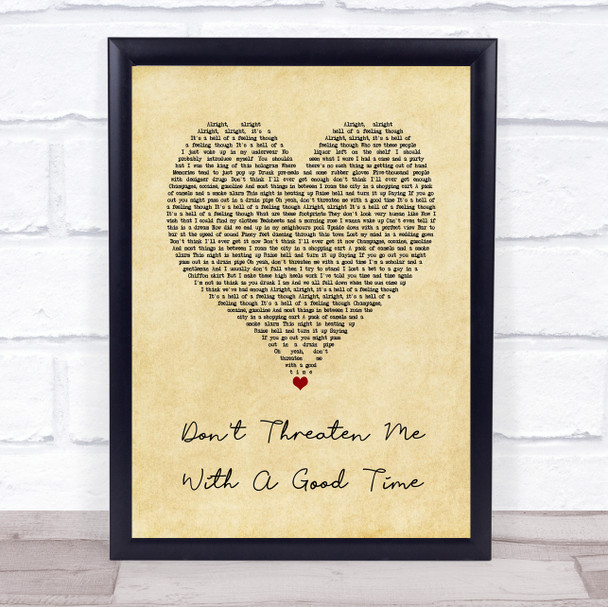 Panic! At The Disco Don't Threaten Me With A Good Time Vintage Heart Song Lyric Quote Music Print