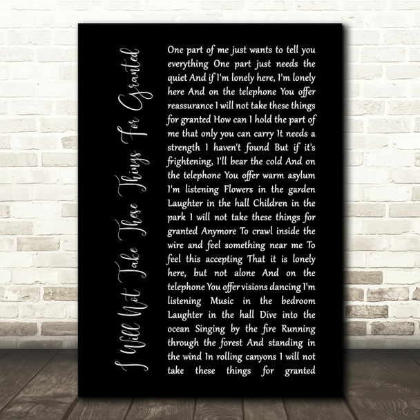 Toad The Wet Sprocket I Will Not Take These Things For Granted Black Script Song Lyric Quote Music Print
