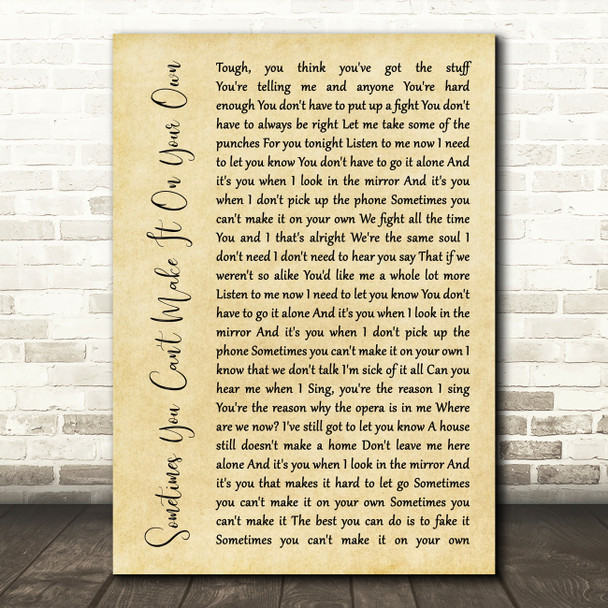 U2 Sometimes You Can't Make It On Your Own Rustic Script Song Lyric Quote Music Print