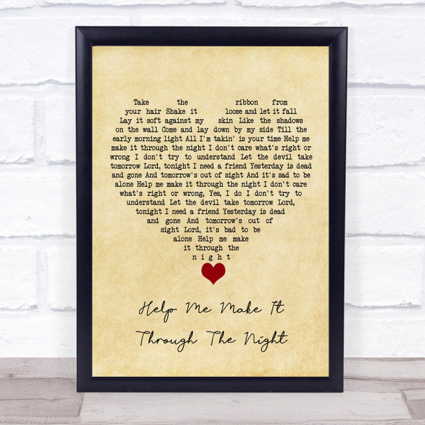 Kris Kristofferson Help Me Make It Through The Night Vintage Heart Song Lyric Quote Music Print