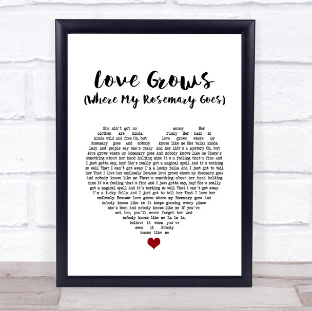 Edison Lighthouse Love Grows (Where My Rosemary Goes) White Heart Song Lyric Quote Music Print