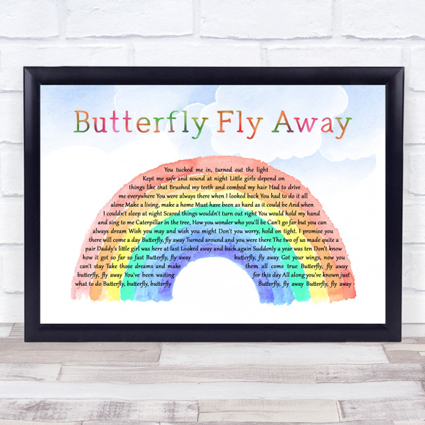 Miley Cyrus Butterfly Fly Away Watercolour Rainbow & Clouds Song Lyric Quote Music Print