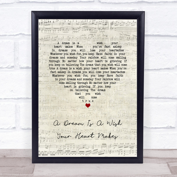 Cinderella A Dream Is A Wish Your Heart Makes Script Heart Song Lyric Quote Music Print
