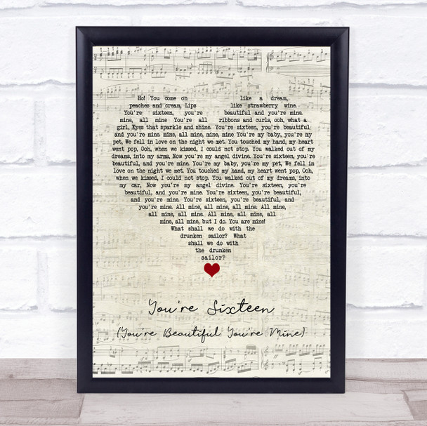 Ringo Starr You're Sixteen (You're Beautiful You're Mine) Script Heart Song Lyric Quote Music Print