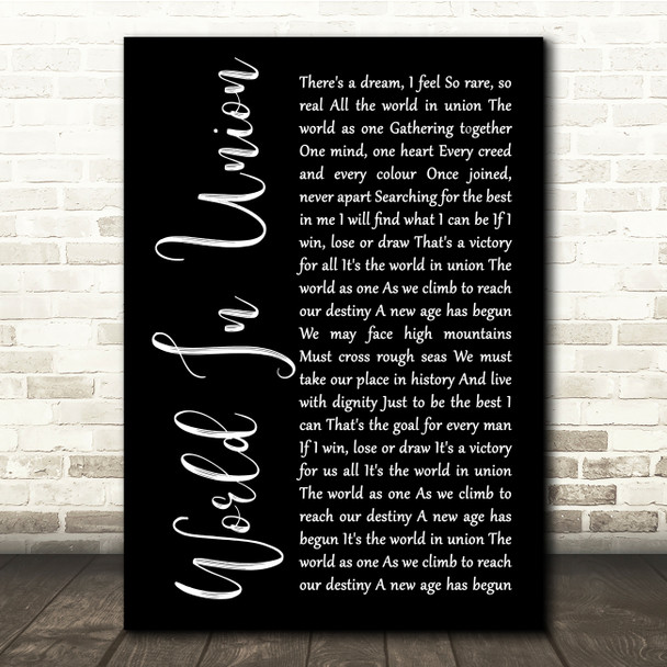 Emeli Sandé World In Union (Rugby World Cup Anthem) Black Script Song Lyric Quote Music Print