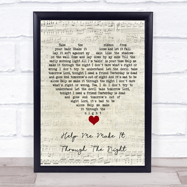 Kris Kristofferson Help Me Make It Through The Night Script Heart Song Lyric Quote Music Print