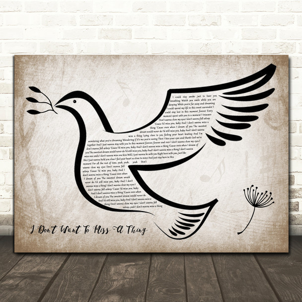 Aerosmith I Don't Want To Miss A Thing Vintage Dove Bird Song Lyric Quote Music Print