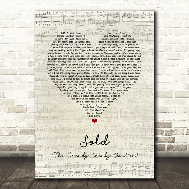 John Michael Montgomery Sold (The Grundy County Auction) Script Heart Song Lyric Quote Music Print