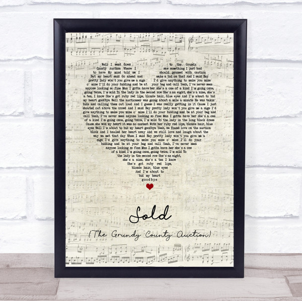 John Michael Montgomery Sold (The Grundy County Auction) Script Heart Song Lyric Quote Music Print