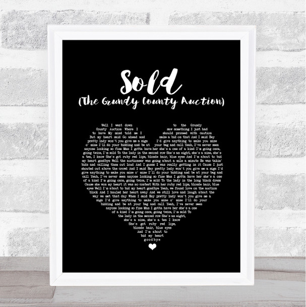 John Michael Montgomery Sold (The Grundy County Auction) Black Heart Song Lyric Quote Music Print