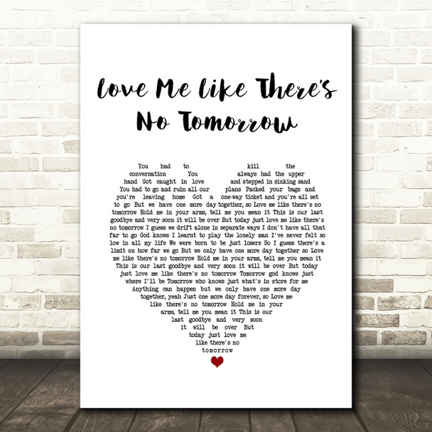 Freddie Mercury Love Me Like Theres No Tomorrow White Heart Song Lyric Quote Music Print