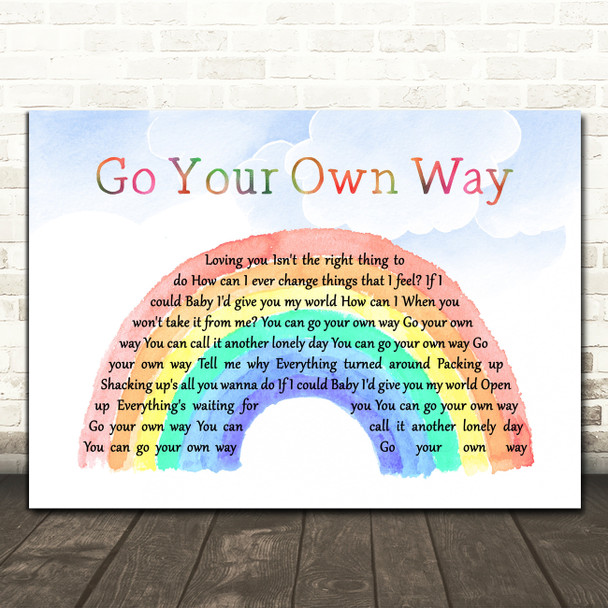 Fleetwood Mac Go Your Own Way Watercolour Rainbow & Clouds Song Lyric Quote Music Print