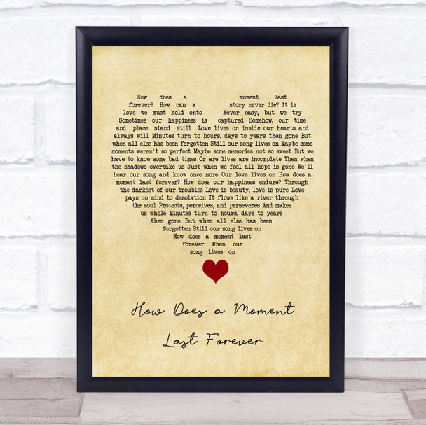 Celine Dion How Does a Moment Last Forever Vintage Heart Song Lyric Quote Music Print