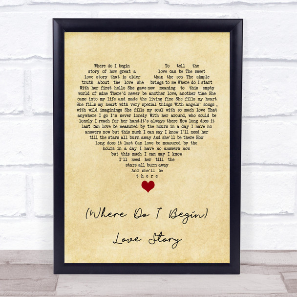 Andy Williams (Where Do I Begin) Love Story Vintage Heart Song Lyric Quote Music Print