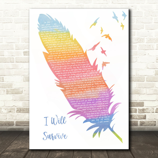 Gloria Gaynor I Will Survive Watercolour Feather & Birds Song Lyric Quote Music Print