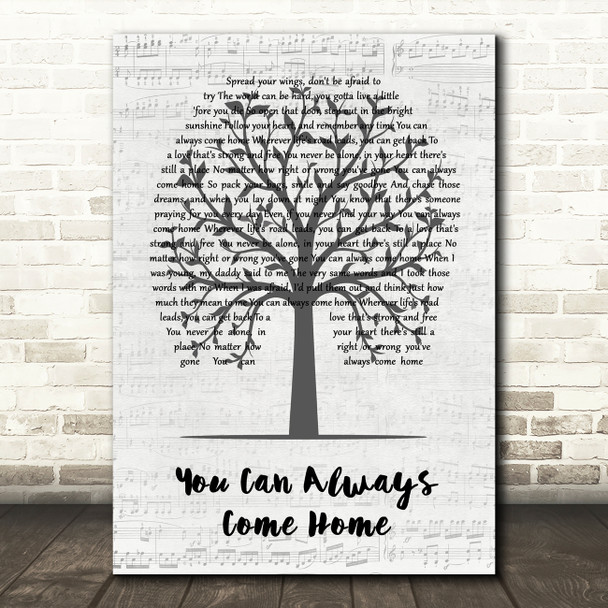 Alan Jackson You Can Always Come Home Music Script Tree Song Lyric Quote Music Print