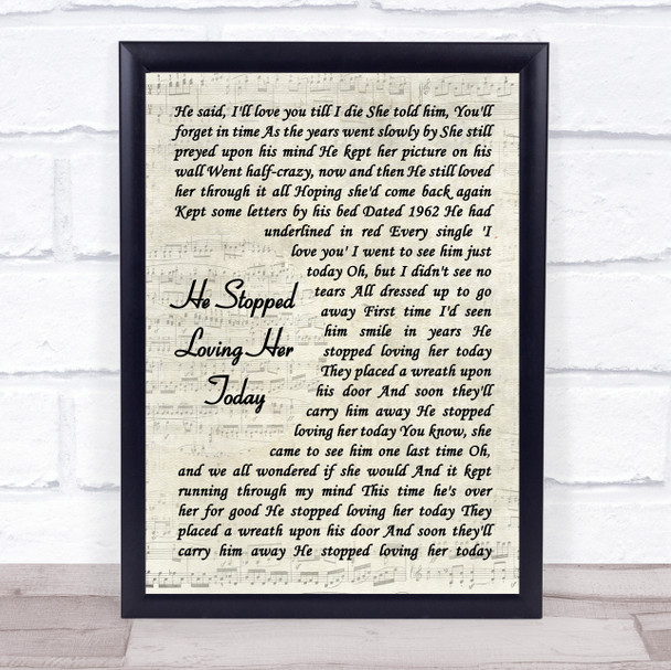 George Jones He Stopped Loving Her Today Vintage Script Song Lyric Quote Music Print